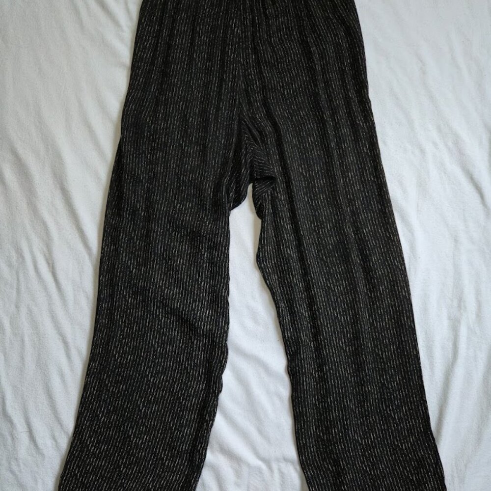 Vtg 90s Expressions Slinky Knit Wide Leg Pants Black Gold Metallic Shimmer L